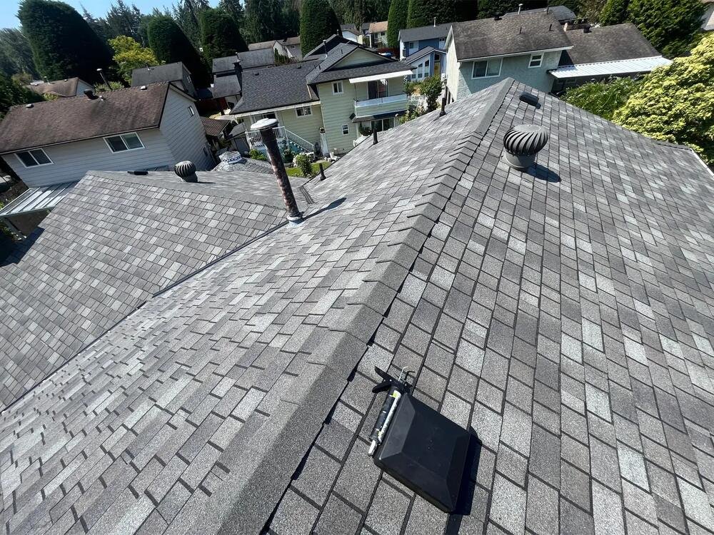 New skylight unit installed and flashed into a shingle roof in Surrey, BC